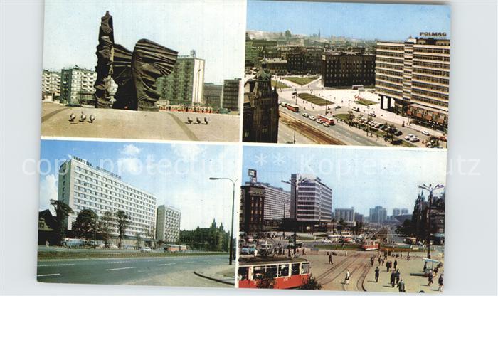 Katowice Stadtansichten Denkmal Strassenbahn Hochhaus