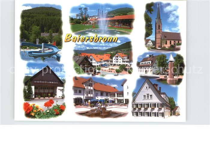 Baiersbronn Schwarzwald Dorfplatz Kirche Brunnen Riesenrutsche im Freibad