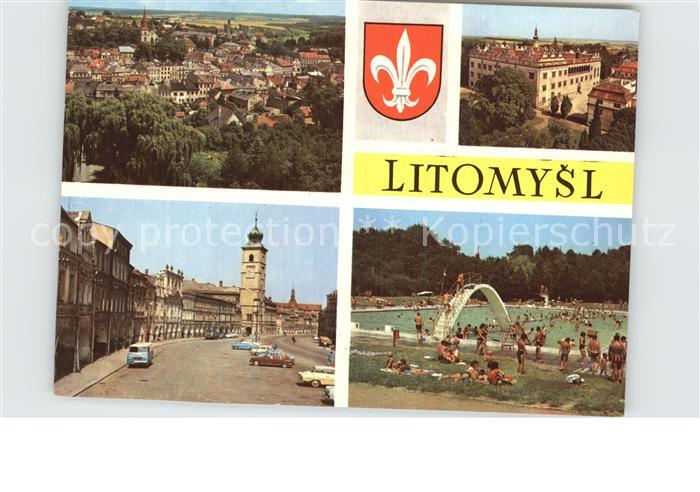 Litomysl Gesamtansicht Platz mit Kirche Schwimmbad