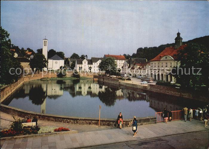 Weserbergland Hafen mit Ev Kirche und Rathaus