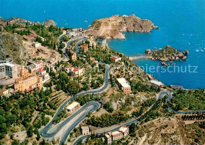 Taormina Sizilien Isola Bella Fliegeraufnahme