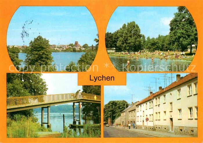 Lychen Stadtsee Strandbad Grosser Lychensee Fussgaengerbruecke Fuerstenberger St