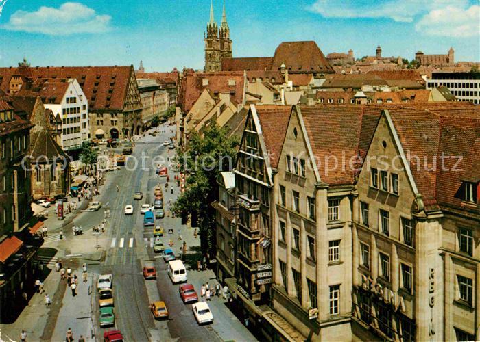 NueRNBERG  CITY Koenigstrasse mit Blick auf Mauthalle Lorenzkirche Burg