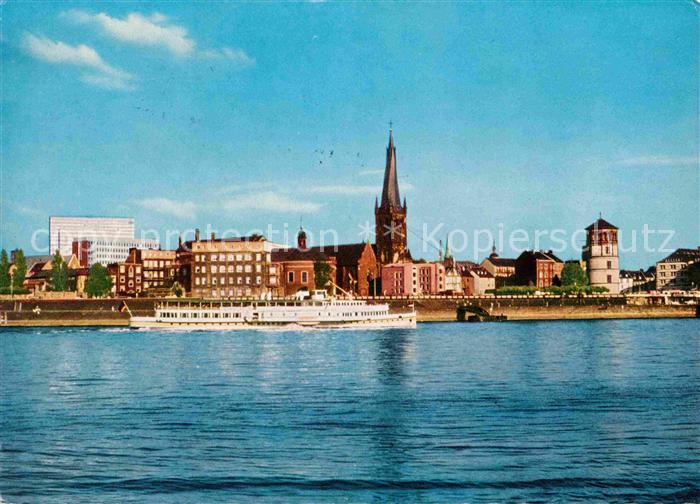 DuessELDORF  CITY Rheinansicht Dampfer Kirche