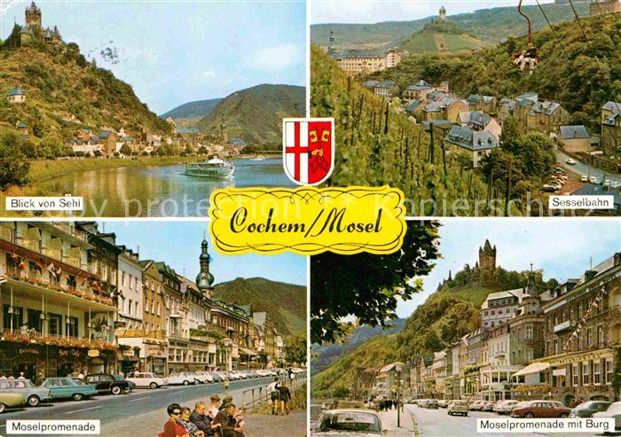 Cochem Mosel Blick von Sehl Sesselbahn Moselpromenade burg