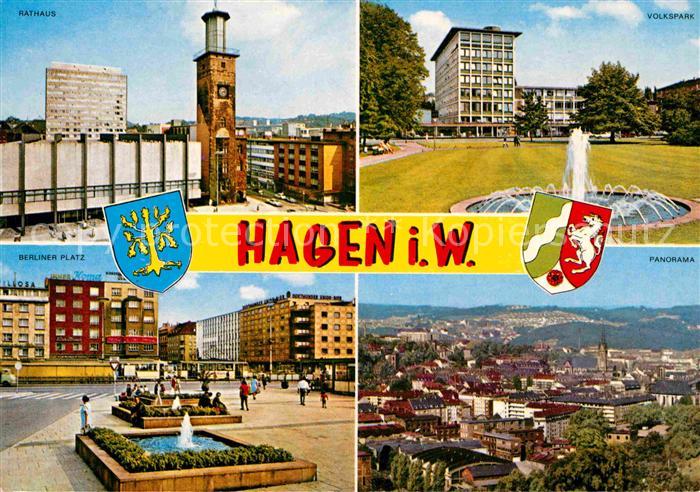 Hagen Westfalen Rathaus Volkspark Fontaene Berliner Platz Panorama Wappen
