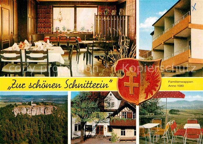 Romansthal Oberfranken Gasthof Zur schoenen Schnitterin Gastraum Terrasse Felsfo