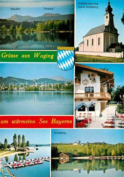 Waging See Staufen Zwiesel Wallfahrtskirche Maria Muehlberg  Panorama Bootsliege