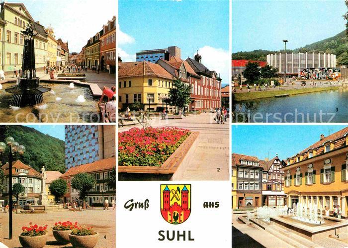 Suhl Thueringer Wald Steinweg Rathaus Stadthalle Karl Marx Platz Springbrunnen