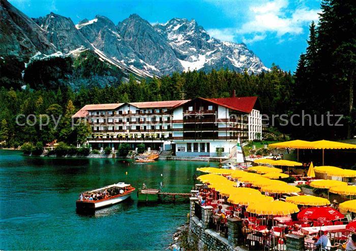 Eibsee Hotel Eibseepavillon Terrasse Bootsanlegestelle Zugspitze
