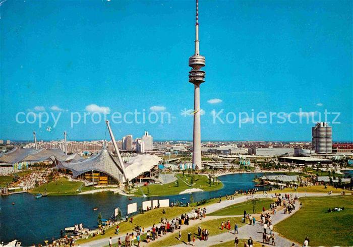 Muenchen Bayern Olympiagelaende Olympiaturm BMW-Hochhaus