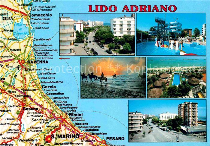 Lido Adriano Teilansichten Reiten am Strand Schwimmbad Landkarte