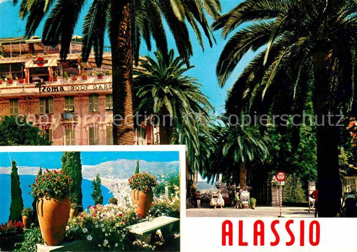ALAssIO Savona Liguria IT Hotel Roma Roof Garden Meerblick Palmen