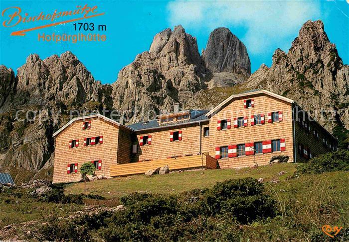 Filzmoos Hofpuerglhuette mit Bischofsmuetze Dachsteinmassiv
