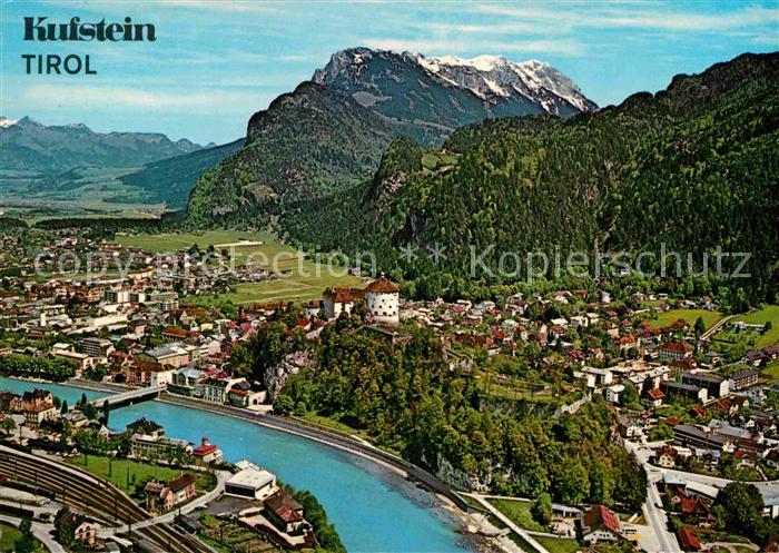 Kufstein Tirol Alpenstadt mit historischer Festung Alpenpanorama Fliegeraufnahme