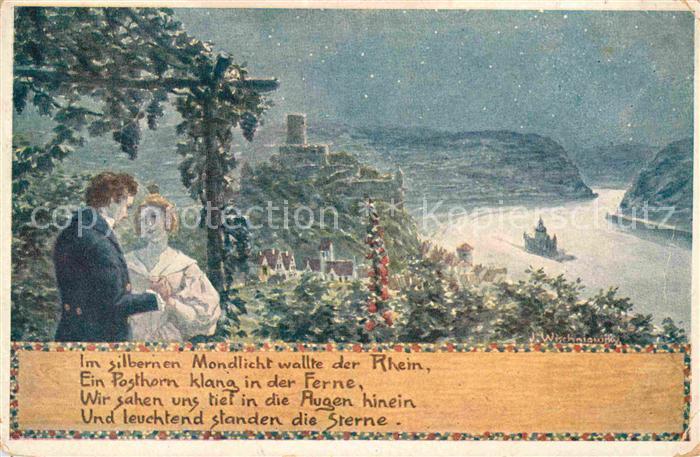 Liederkarte Deutsche Liebeslieder Rhein Kuenstlerkarte  J. Wischniowsky