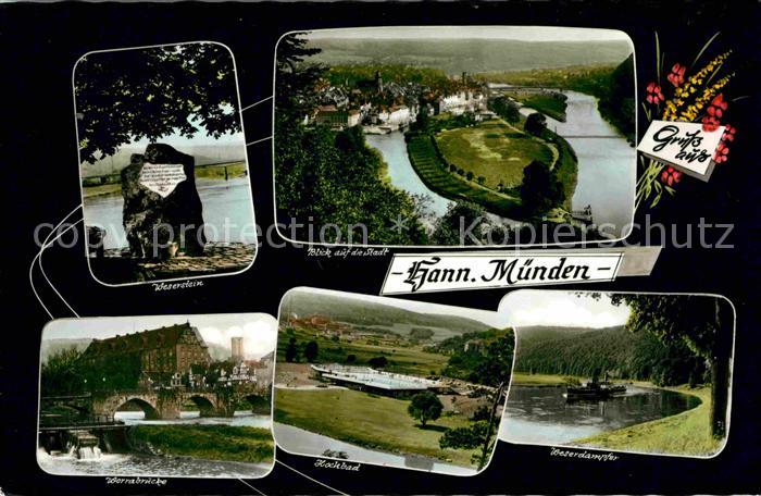 Hann. Muenden Weserstein Stadtblick Werrabruecke Hochbad Weserdampfer