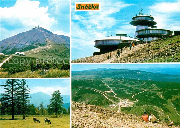 Snezka Schneekoppe Polska observator a restaurace na vrcholu Snezky Snezku z Pol