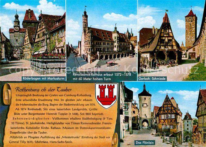 Rothenburg Tauber Roederbogen mit Markusturm Rathaus Gerlach Schmiede Das Ploenl