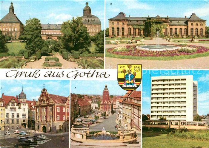 Gotha Thueringen Schloss Friedenstein Orangerie Rathaus Markt Hochhaus am Leninp