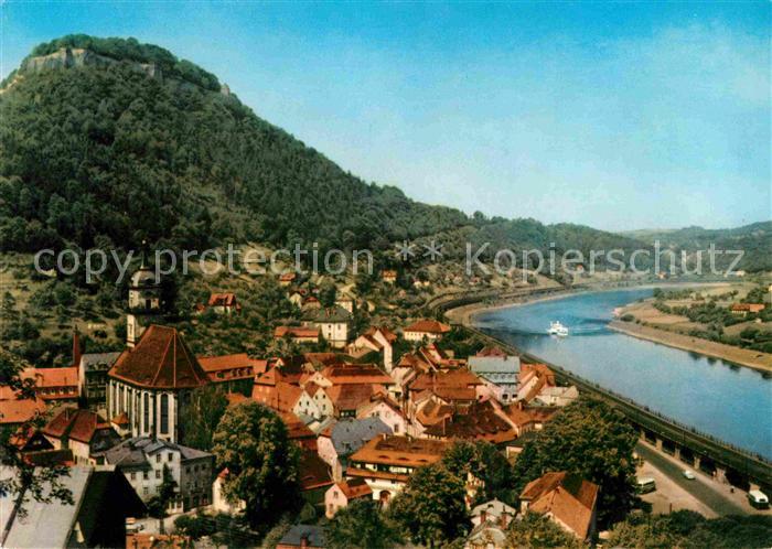 Koenigstein Saechsische Schweiz Stadtbild mit Kirche und Festung Elbe