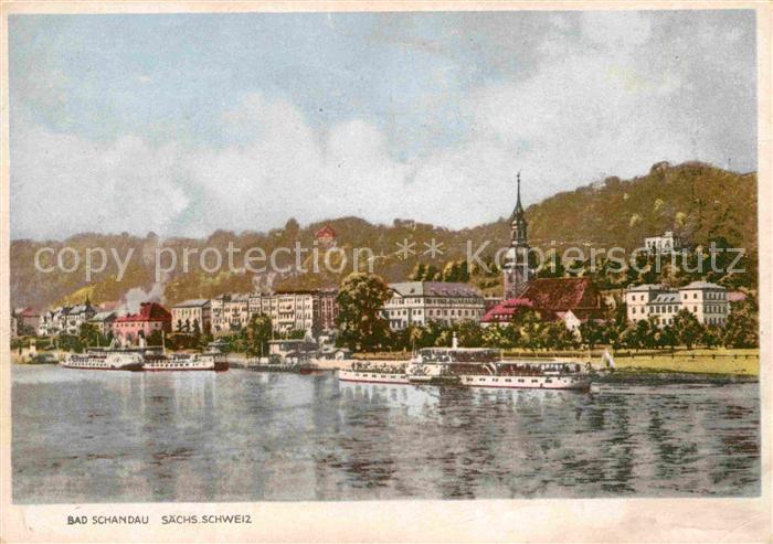 Bad Schandau Ansicht vom Elbeufer aus Raddampfer Kirche