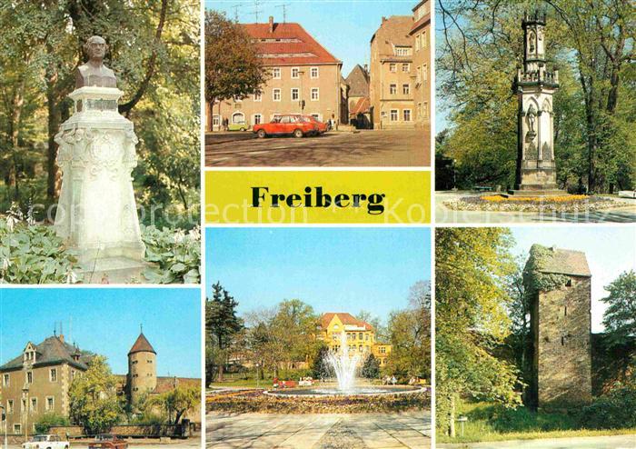 Freiberg Sachsen Denkmal Platz Silbermannhaus Schloss Park Pestturm Stadtmauer