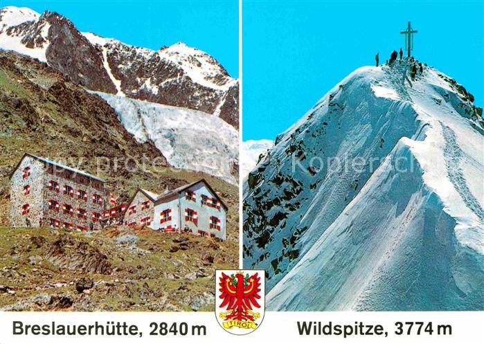 Breslauerhuette Berghaus am Fusse der Wildspitze Gipfelkreuz oetztaler Alpen