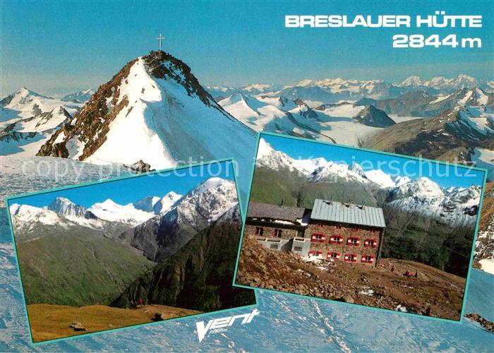 Breslauerhuette Berghaus an der Wildspitze oetztaler Alpen Gipfelkreuz