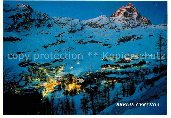 Breuil Cervinia Panorama Notturno Nachtaufnahme Wintersportplatz