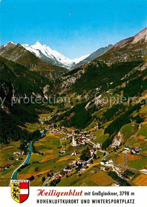 Heiligenblut Kaernten Panorama Blick zum Grossglockner Hohe Tauern Fliegeraufnah