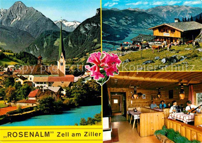 Zell Ziller Tirol Ortsansicht mit Kirche Jausenstation Rosenalm Alpenpanorama