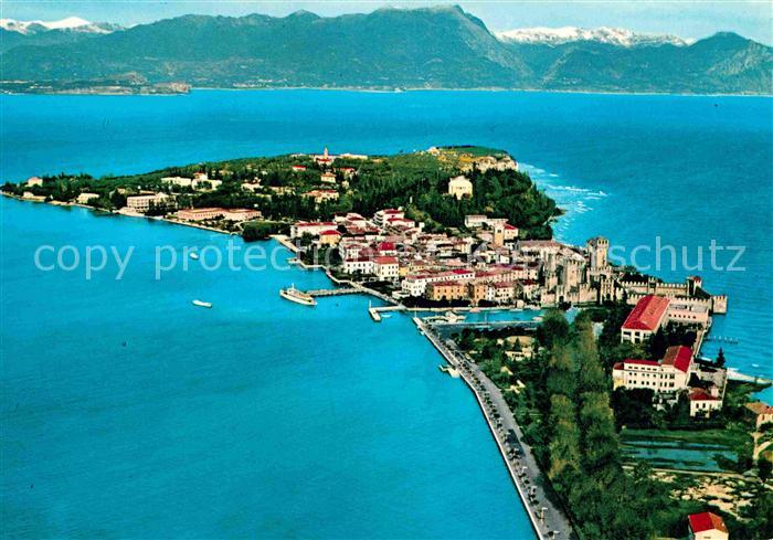 Sirmione Lago di Garda Penisola veduta aerea Gardasee Alpen Fliegeraufnahme