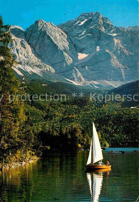 Eibsee mit Zugspitzgruppe Segelboot