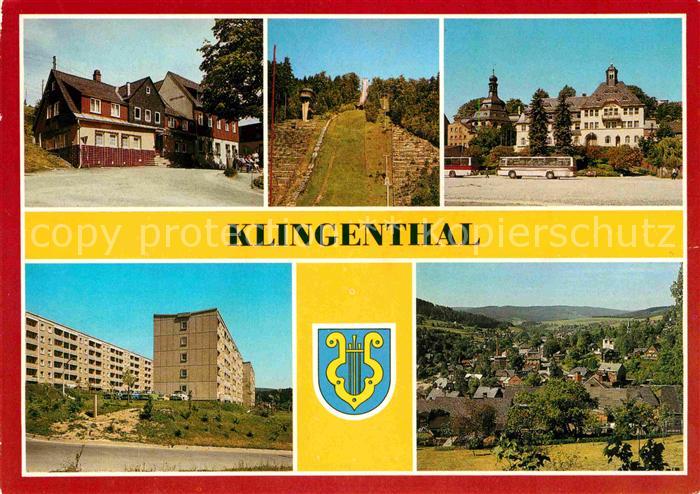 Klingenthal Vogtland Aschbergschaenke mit Schanze Rathaus Neubaugebiet An der Hu