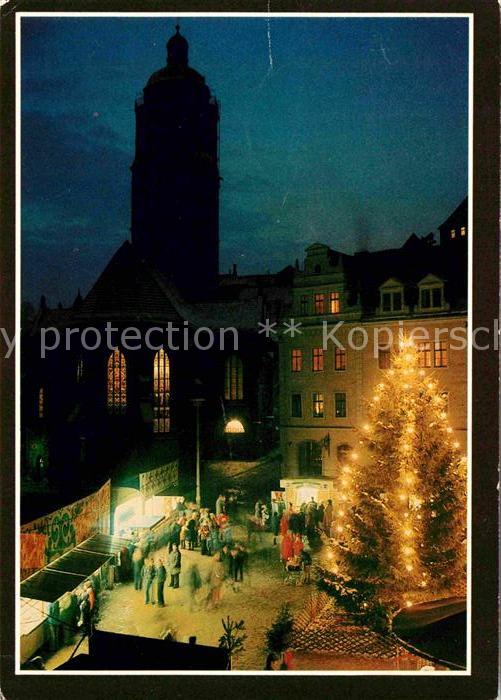 Meissen Elbe Sachsen Weihnachtmarkt am Abend