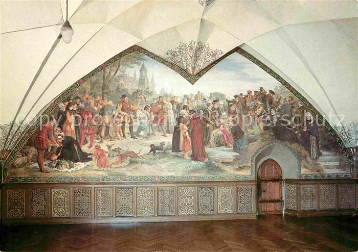 Meissen Elbe Sachsen Albrechtsburg Wandgemaelde Kurfuerst August und Kurfuerstin