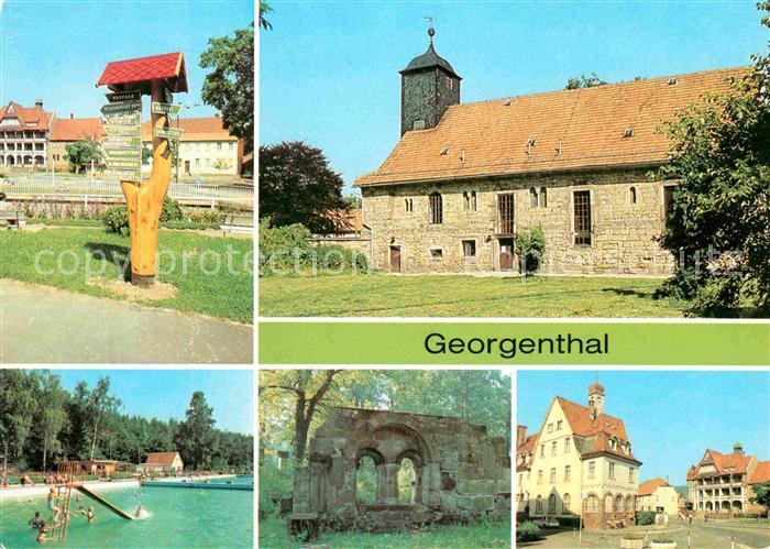 Georgenthal Gotha Wegweiser Kirche Waldbad Ruine des ehem Zisterzienser Klosters