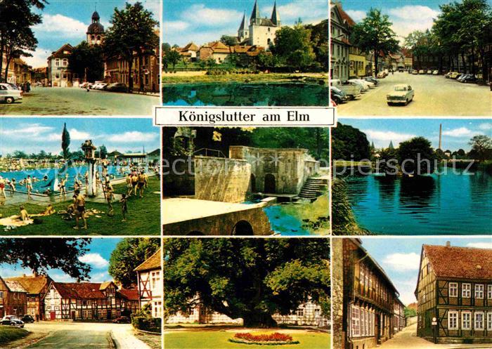 Koenigslutter Elm Teilansichten Schwimmbad Fachwerkhaeuser Kirche Schloss