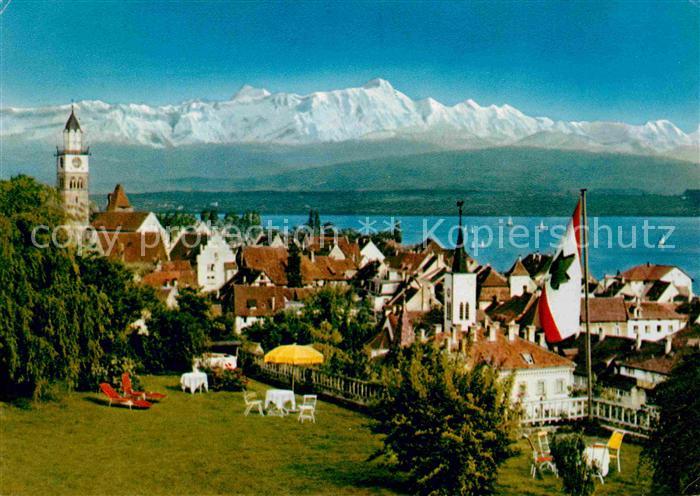 ueberlingen Bodensee Teilansicht Schweizer Alpen