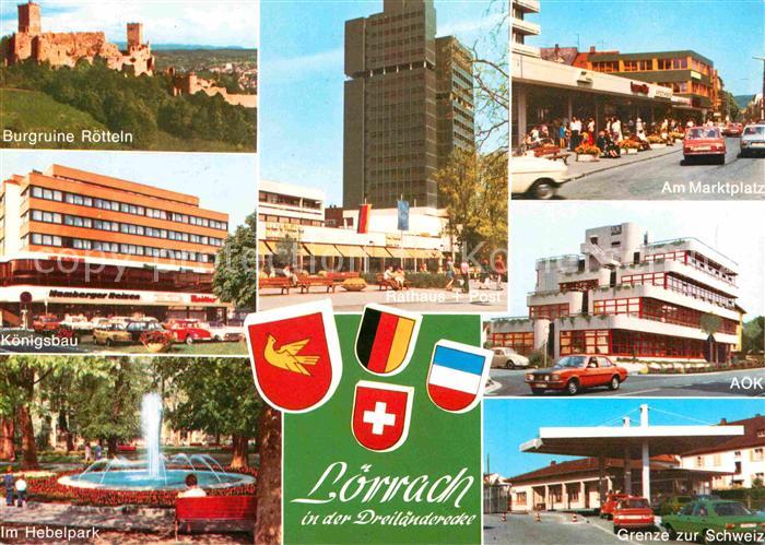 Loerrach Burgruine Roetteln Marktplatz Koenigsbau AOK Hebelpark Schweizer Grenze