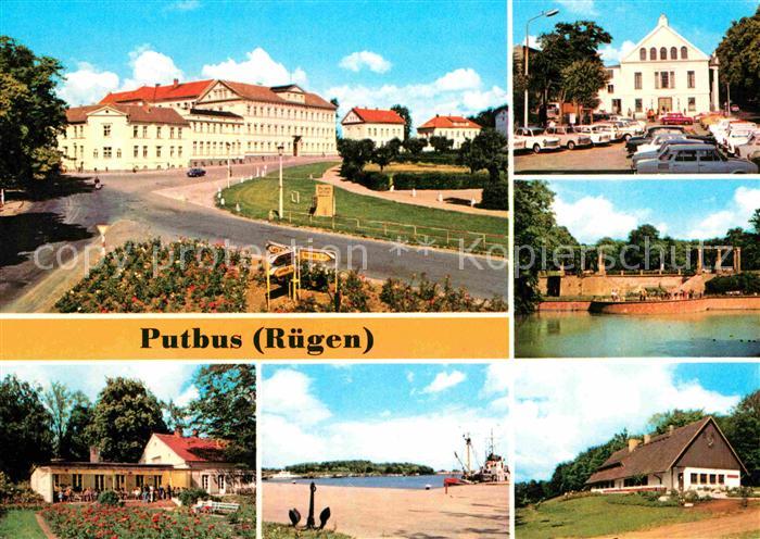 Putbus Ruegen Thaelmann Platz KG Rosencafe Hafen Theater Pergola Schwanenteich H