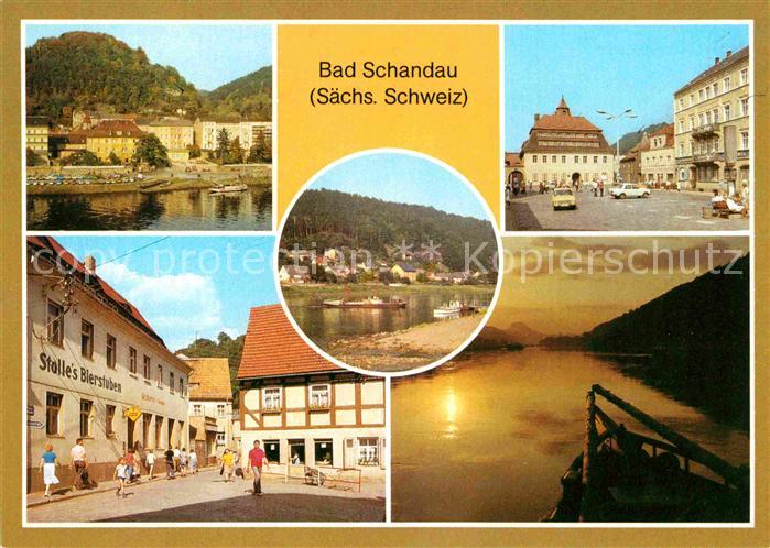 Bad Schandau Teilansicht Markt Poststrasse Dampferanlegestelle Abendstimmung an