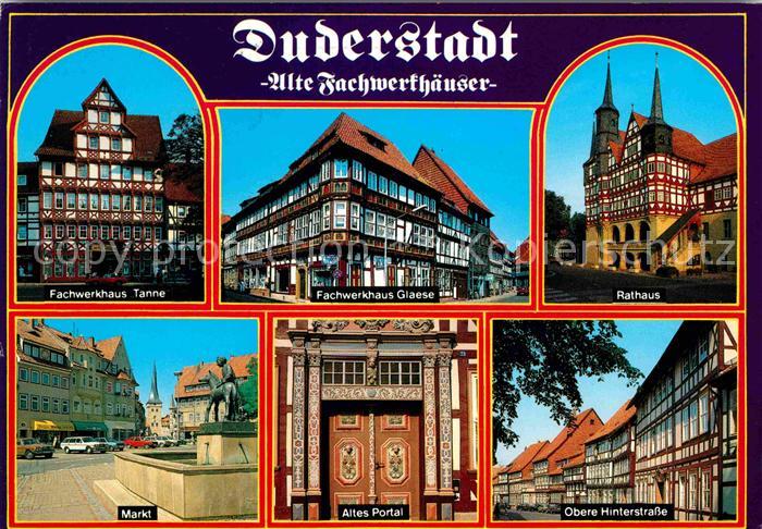 Duderstadt Niedersachsen Fachwerkhaeuser Tanne und Glaese Rathaus Markt Altes Po