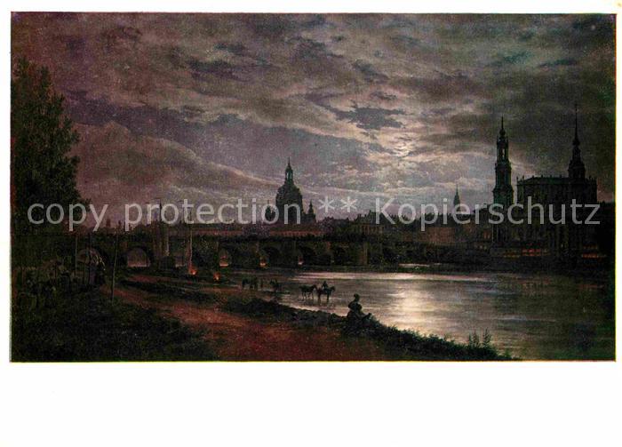Kuenstlerkarte Johann Christian Claussen Dahl Blick auf Dresden bei Vollmondsche