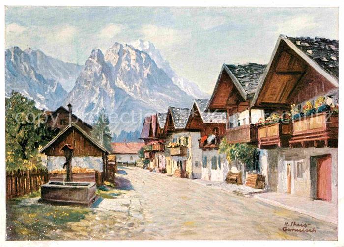 Kuenstlerkarte Heinz Theis Die Fruehlingsstrasse in Garmisch
