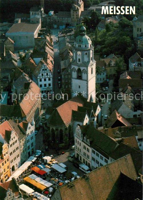 Meissen Elbe Sachsen Fliegeraufnahme mit Kirche Altstadt