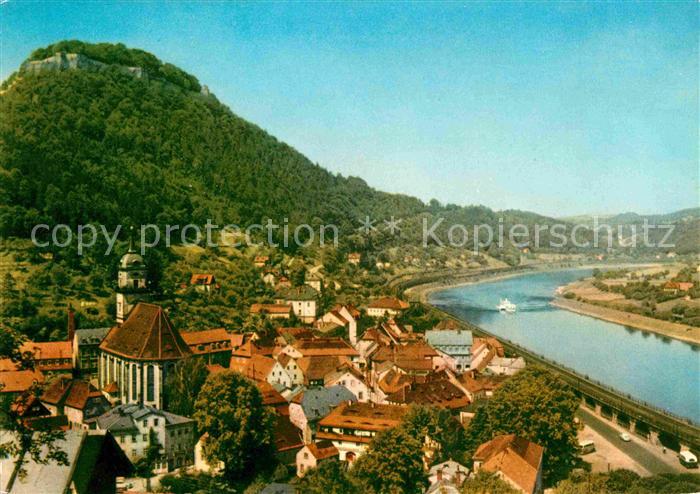 Koenigstein Saechsische Schweiz Fliegeraufnahme mit Elbe