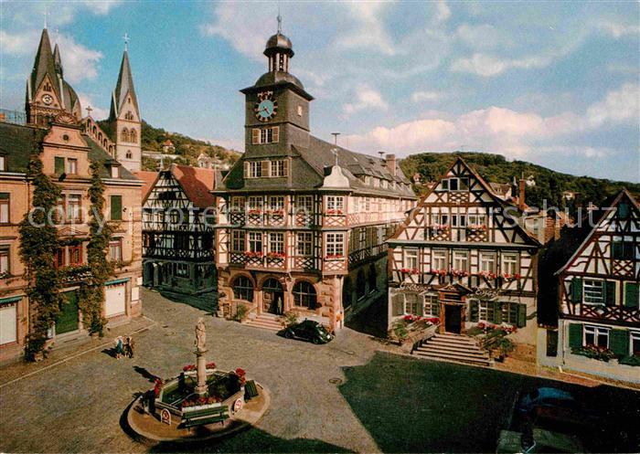 Heppenheim Bergstrasse Marktplatz mit Rathaus und Goldener Engel