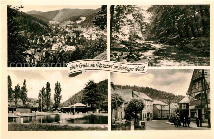 Sitzendorf Thueringen Panorama Waldpartie Bach Schwimmbad Ortsstrasse